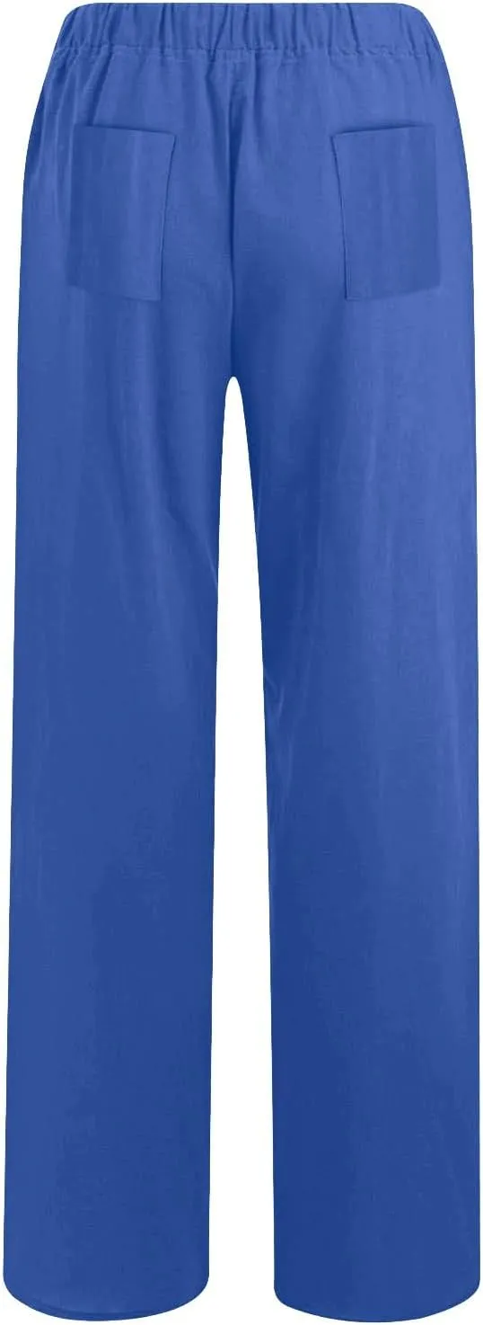 jsaierl Women's High Waist Linen Pants Casual Loose Summer Wide Leg Pants 2025 Comfy Lightweight Lounge Yoga Trousers