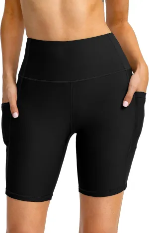 Kayrth Women's 7" High Waisted Swim Shorts with Side Pockets UPF50  Board Swimsuit Shorts for Women Bathing Suit Bottoms
