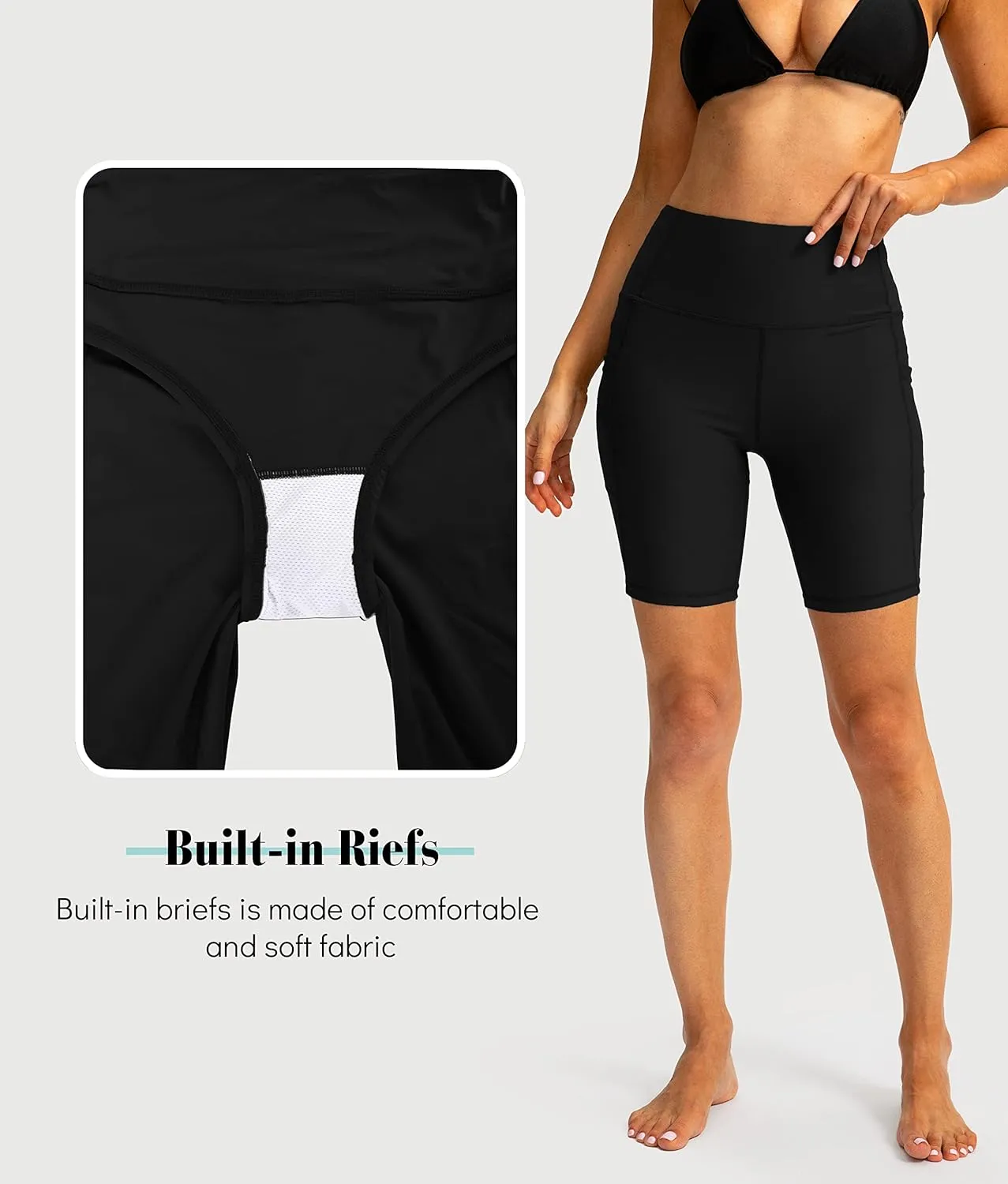 Kayrth Women's 7" High Waisted Swim Shorts with Side Pockets UPF50  Board Swimsuit Shorts for Women Bathing Suit Bottoms