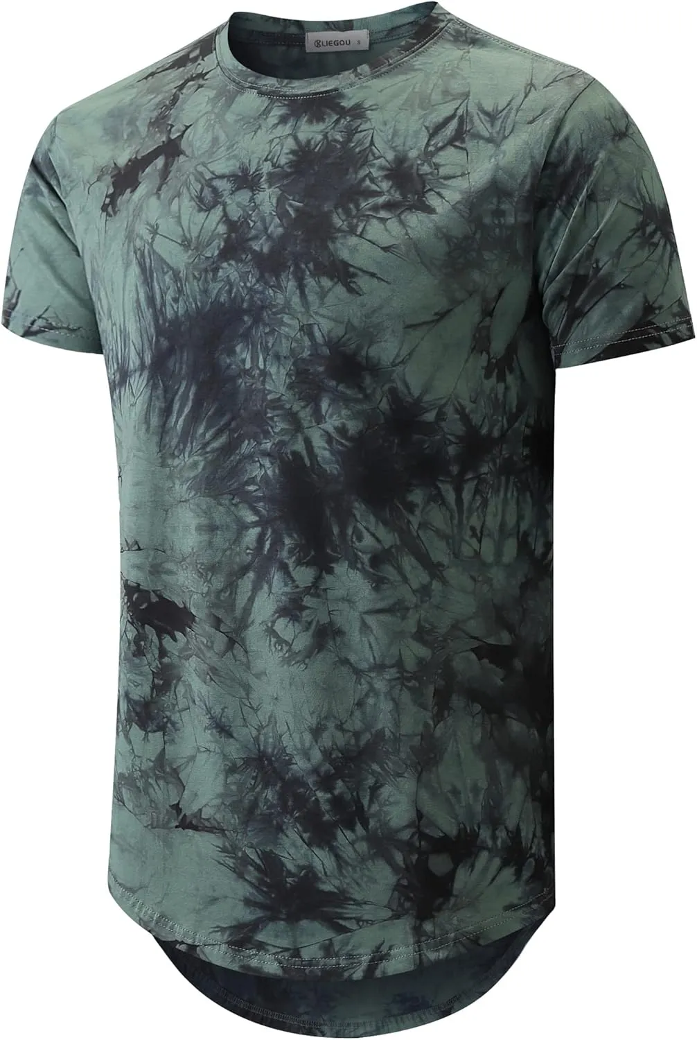 KLIEGOU Mens Hipster Hip Hop Ripped Round Hemline Pattern Print T Shirt