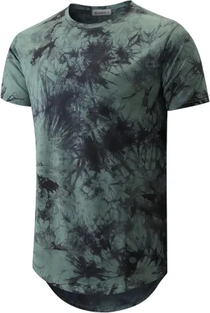 KLIEGOU Mens Hipster Hip Hop Ripped Round Hemline Pattern Print T Shirt