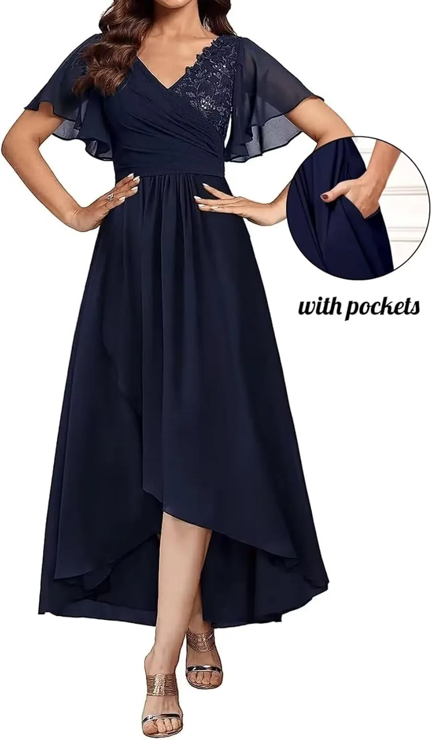 Lace Appliques Mother of The Bride Dresses Tea Length Chiffon Formal Party Gowns Summer Wedding Guest Dress with Sleeves
