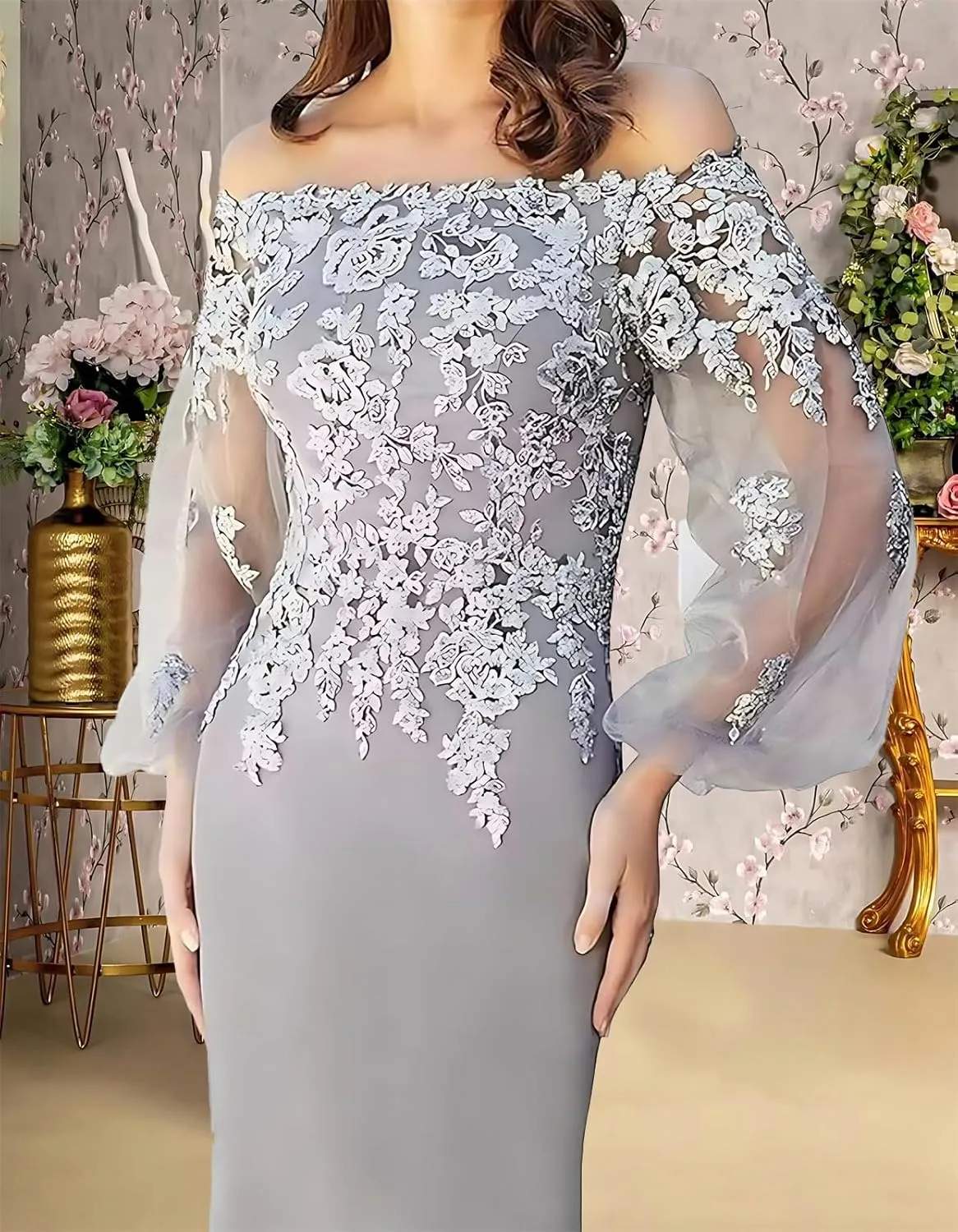 Lace Appliques Off Shoulder Mother of The Bride Dresses for Women Long Sleeves Mother of The Groom Dress 2025