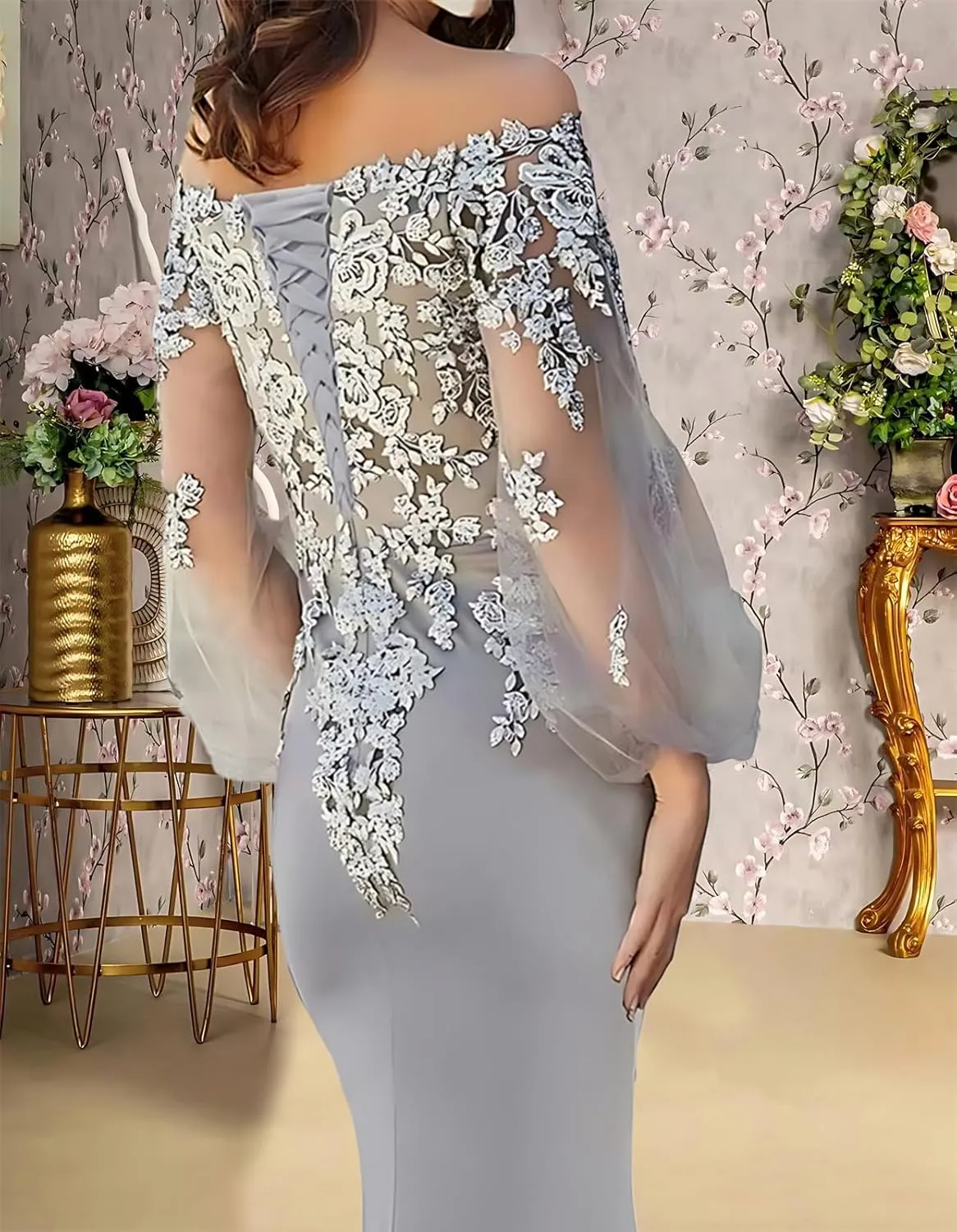 Lace Appliques Off Shoulder Mother of The Bride Dresses for Women Long Sleeves Mother of The Groom Dress 2025