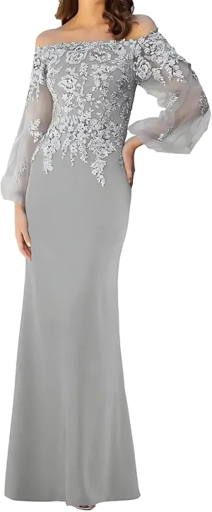 Lace Appliques Off Shoulder Mother of The Bride Dresses for Women Long Sleeves Mother of The Groom Dress 2025