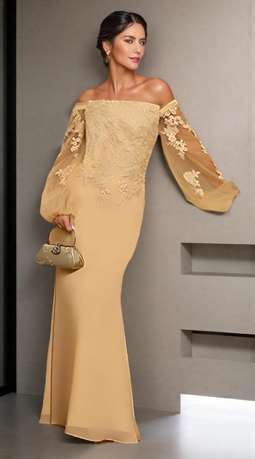 Lace Appliques Off Shoulder Mother of The Bride Dresses for Women Long Sleeves Mother of The Groom Dress 2025