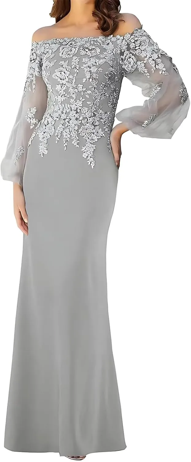 Lace Appliques Off Shoulder Mother of The Bride Dresses for Women Long Sleeves Mother of The Groom Dress 2025