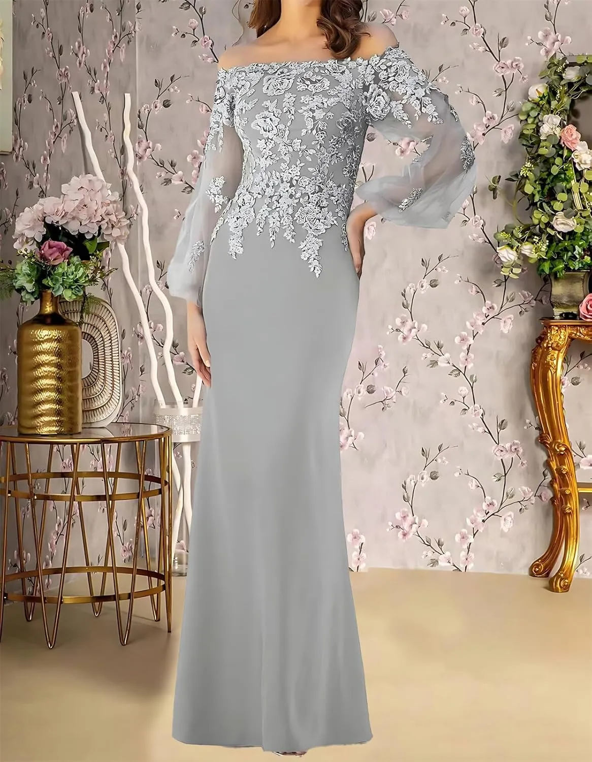 Lace Appliques Off Shoulder Mother of The Bride Dresses for Women Long Sleeves Mother of The Groom Dress 2025