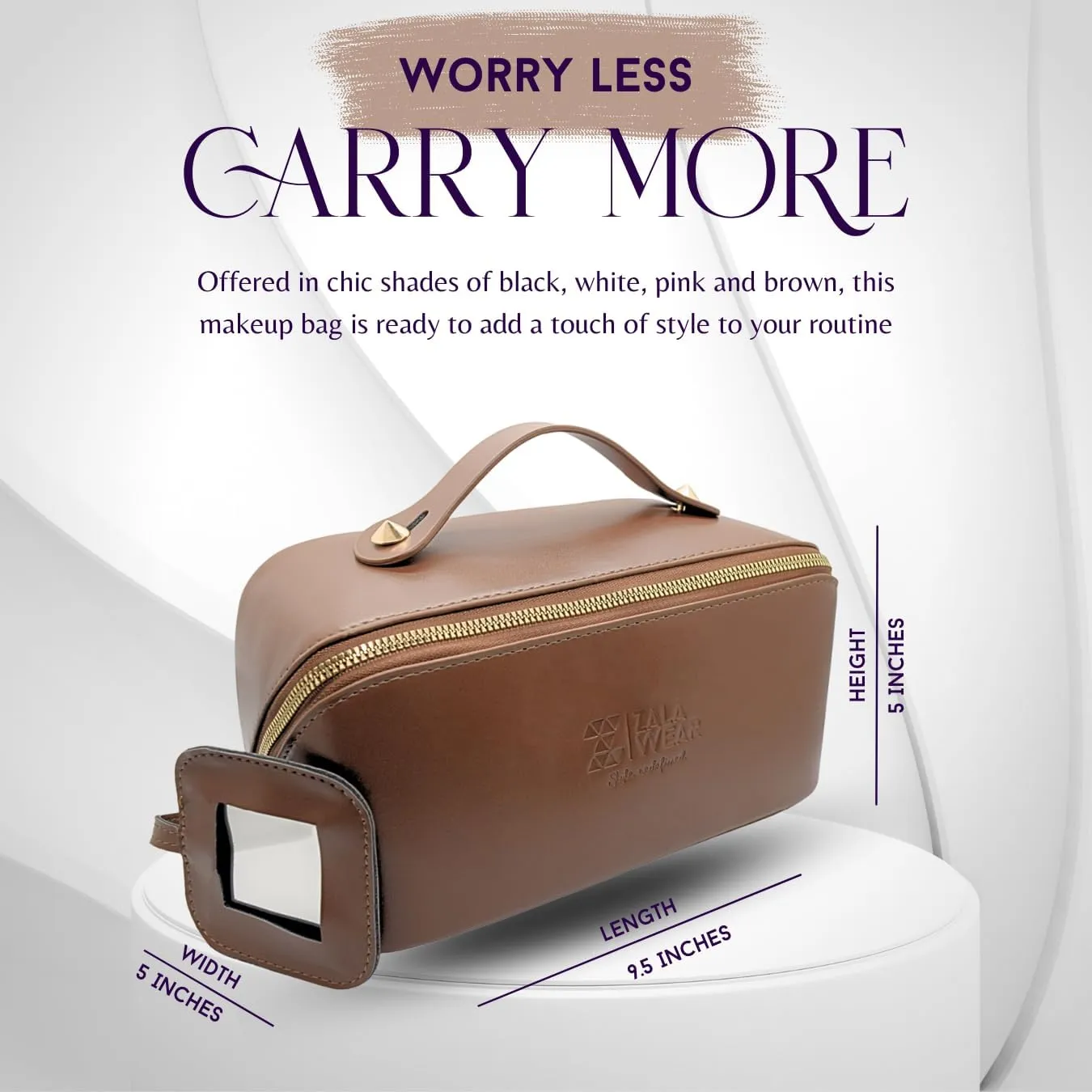Large Capacity Travel Lay Flat Makeup Bag with Mirror  Faux Leather Make Up Traveling Organizer Bag Case for Women  Multifunctional Waterproof Cosmetic Toiletry Skincare Bag (Brown)