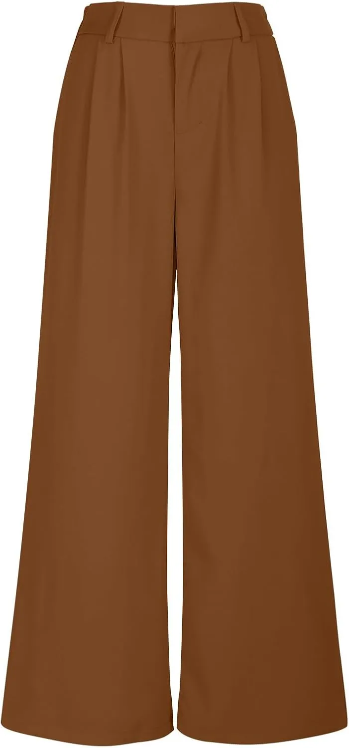 Lastesso Pants for Women Solid Straight Wide Leg Trousers with Pcoekts High Waisted Baggy Business Casual Suit Pants