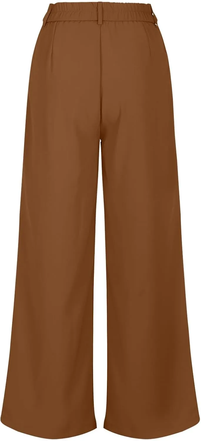 Lastesso Pants for Women Solid Straight Wide Leg Trousers with Pcoekts High Waisted Baggy Business Casual Suit Pants