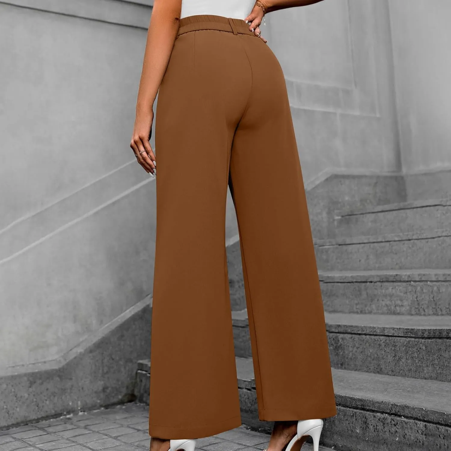 Lastesso Pants for Women Solid Straight Wide Leg Trousers with Pcoekts High Waisted Baggy Business Casual Suit Pants