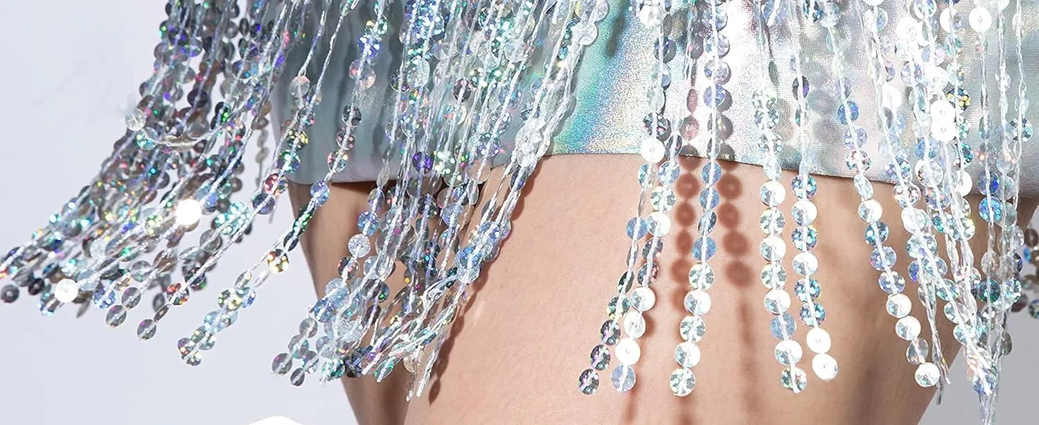 Lelike Sequin Skirt with Sparkly Fringe