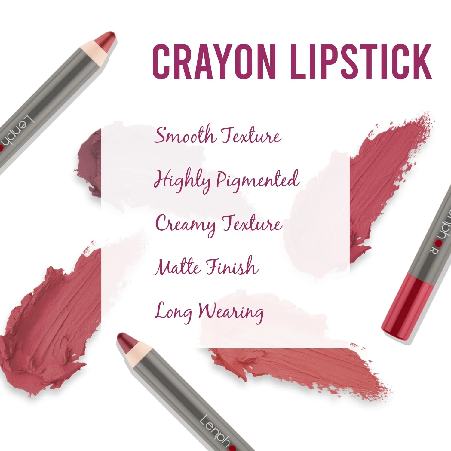 Lenphor Matt Show-Off 2 in 1 Crayon Lip Pencil, Lip Liner   Lipstick, Waterproof & Smudgeproof, Long Lasting, Matte Finish, Pointed Tip, Pencil Lipstick, Coral Memories, 2.8gm
