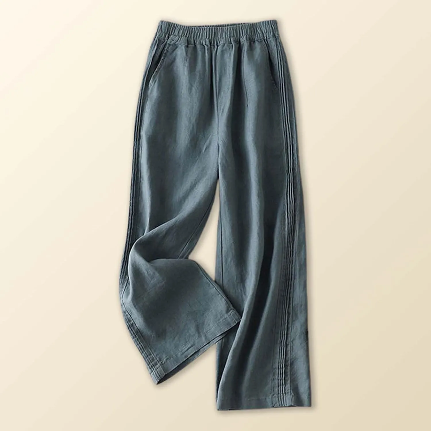 Linen Blend Pants for Women Casual Wide Leg Summer Palazzo Loose High Waist Flowy Beach Pants Baggy Elastic