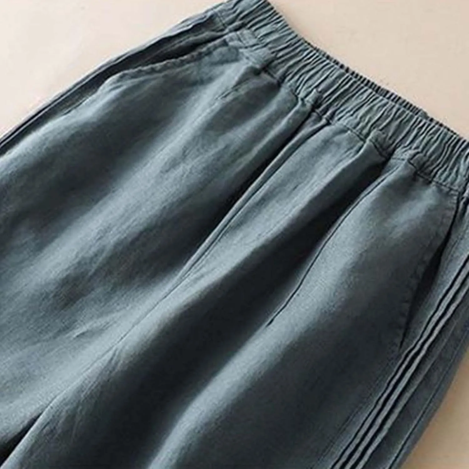 Linen Blend Pants for Women Casual Wide Leg Summer Palazzo Loose High Waist Flowy Beach Pants Baggy Elastic