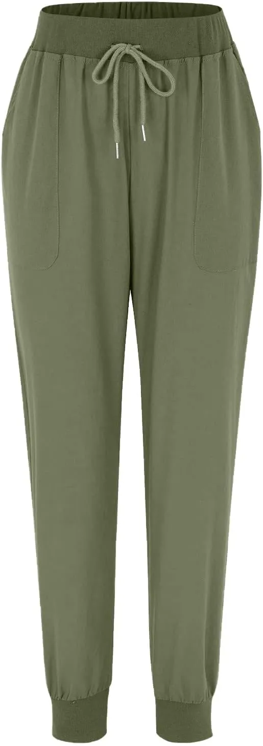 Linen Blend Pants for Women Plus Size Skinny Leg Trousers Elastic Waist Drawstring Pants Loose Fit Summer Pants
