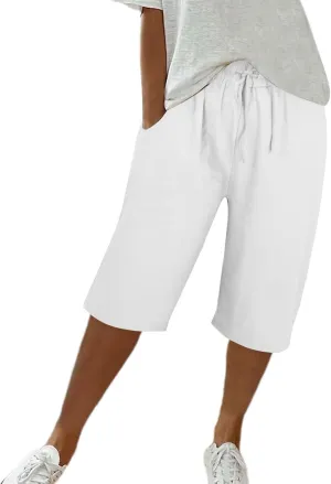 Linen Cargo Pants Women, Loose Cotton Pants Women, Pantalon De Lino para Mujer, Lightweight Capri Elastic Waist Trousers Casual Loose Summer Lounge Trousers White Small