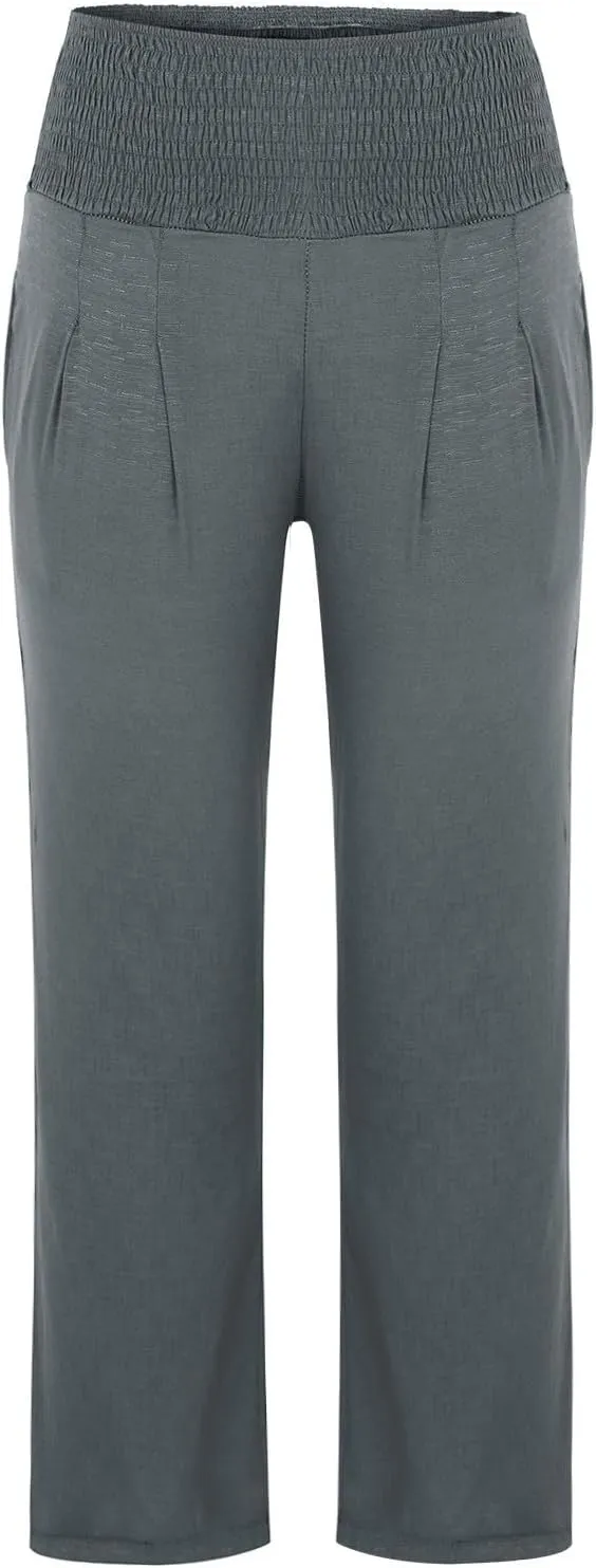 Linen Palazzo Pants for Women Wide Leg High Waist Flowy Summer Beach Loose Casual Lightweight Cotton Linen Trousers