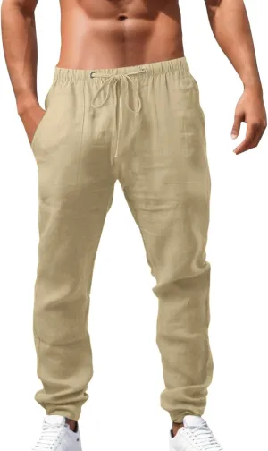 linen pants for men big and tall, beach trousers for men, Linen Pants for Men, Mens Casual Pants Drawstring Elastic Waist Straight Leg Pants Yoga Beach Summer Trousers Pants