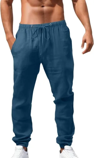 linen pants for men big and tall, beach trousers for men, Linen Pants for Men, Mens Casual Pants Elastic Waist Drawstring Trousers Yoga Straight Leg Pants Beach Summer Pants