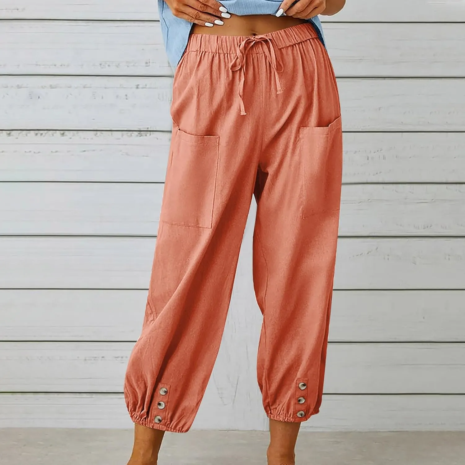 Linen Pants for Women High Waist Drawstring Palazzo Pants Summer Casual Tapered Lounge Trousers Boho Beach Outfits