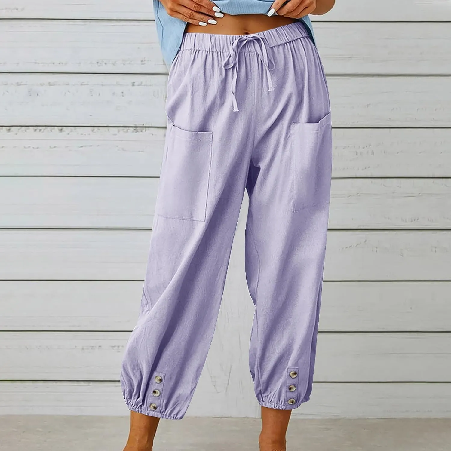 Linen Pants for Women High Waist Drawstring Palazzo Pants Summer Casual Tapered Lounge Trousers Boho Beach Outfits