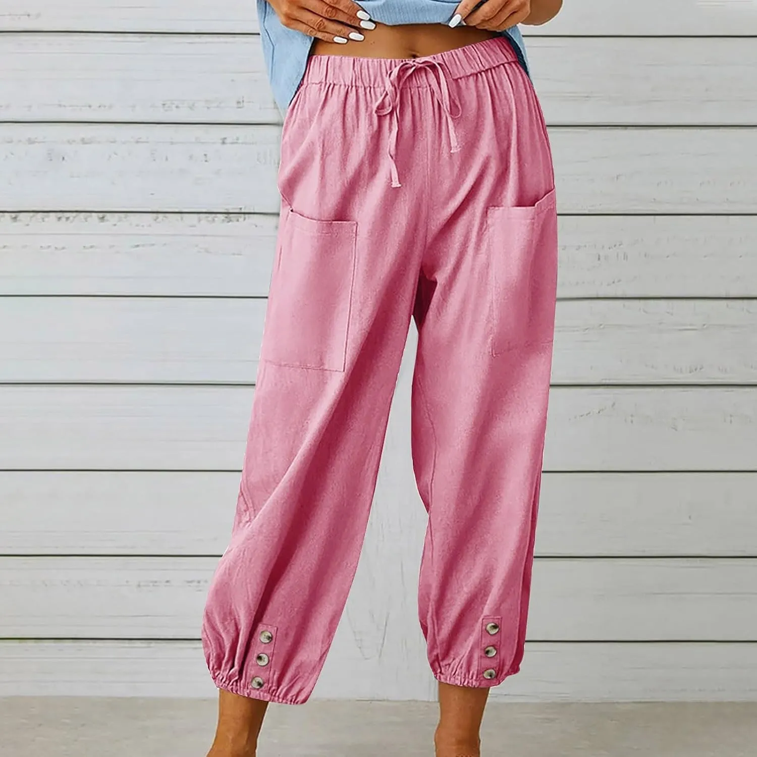 Linen Pants for Women High Waist Drawstring Palazzo Pants Summer Casual Tapered Lounge Trousers Boho Beach Outfits
