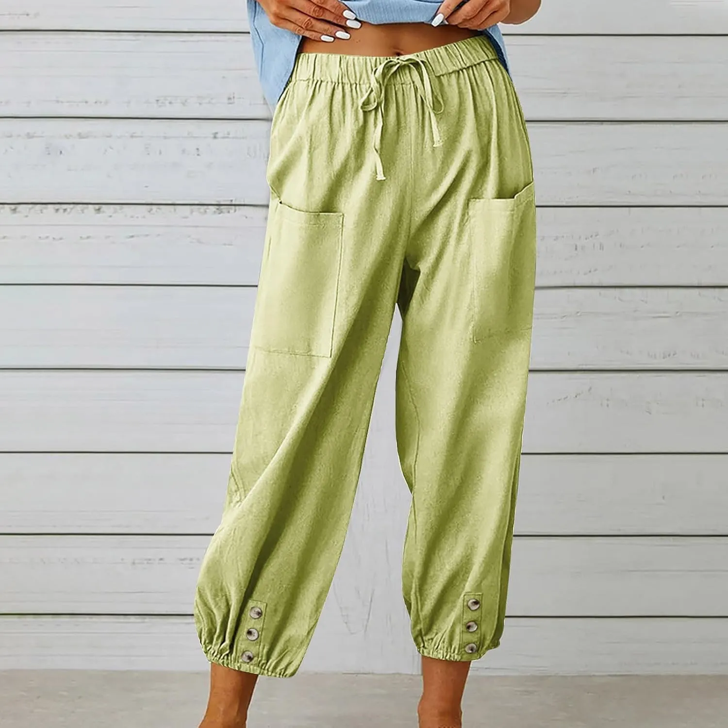 Linen Pants for Women High Waist Drawstring Palazzo Pants Summer Casual Tapered Lounge Trousers Boho Beach Outfits