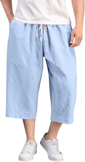 Linen Pants Men Big and Tall Elastic Waist Lounge Hip Hop Harem Pants Summer Casual Straight Leg Dress Trousers