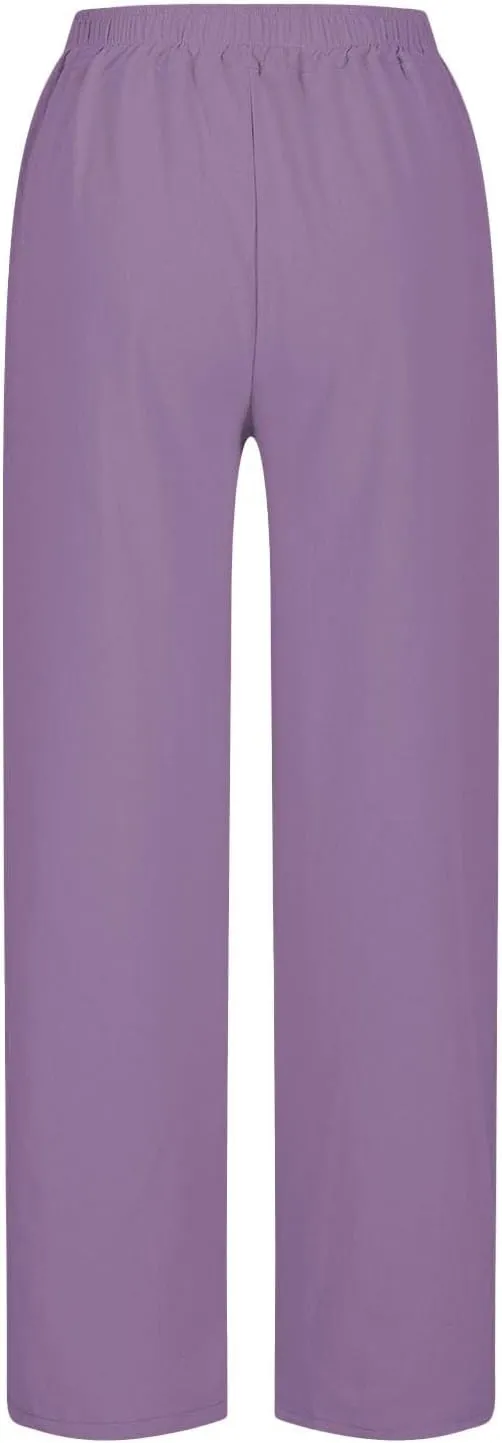 Linen Pants Women Casual Side Split Capri Pants Summer Beach Drawstring Elastic Waist Cropped Trousers with Pockets