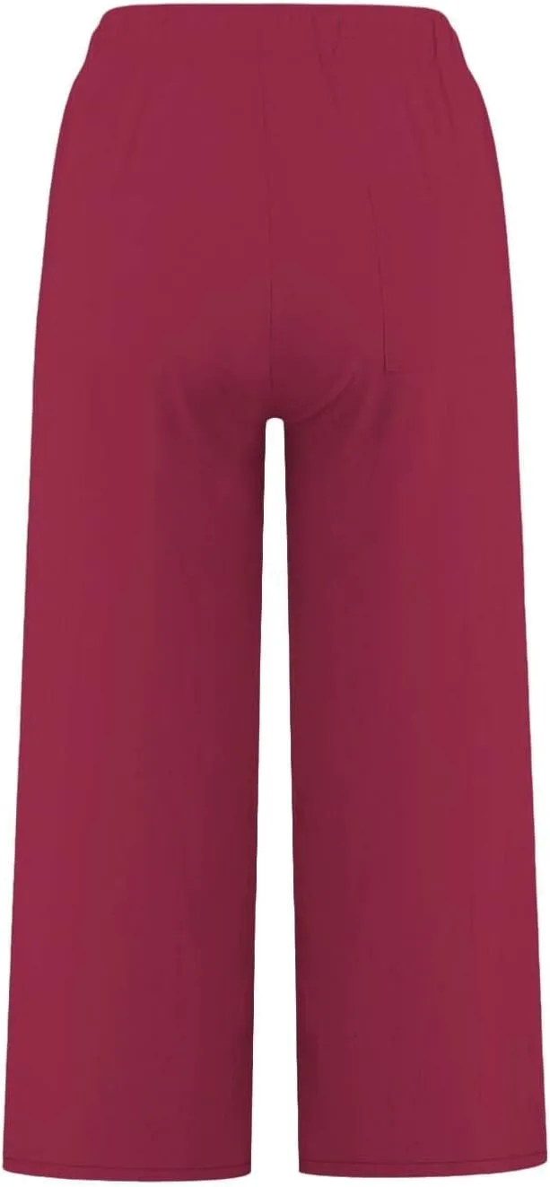 Linen Pants Women Summer Casual Wed Leg Lounge Trousers Drawstring High Waist Cropped Capri Pants Boho Beach Outfits