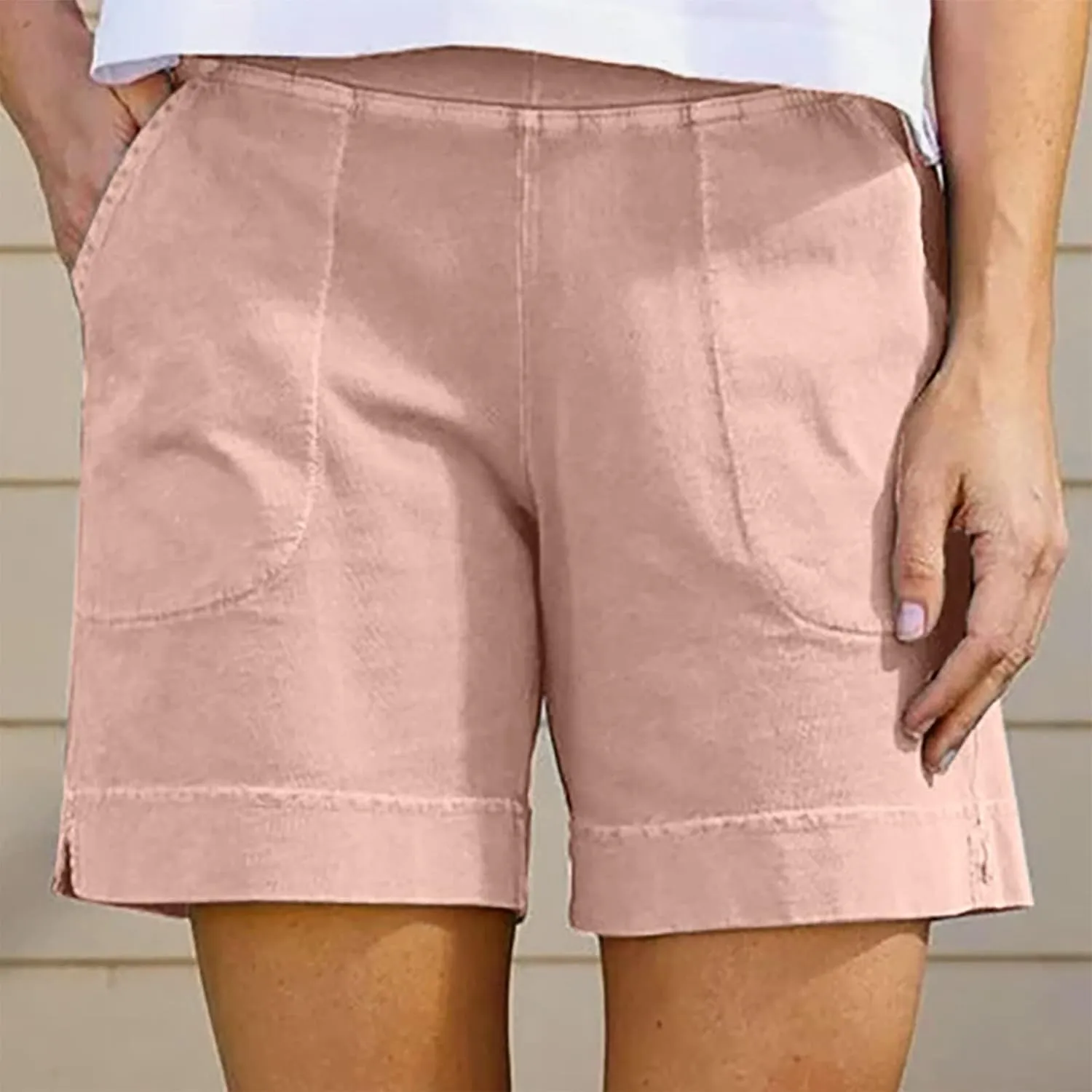 Linen Shorts for Women Summer Elastic High Waist Pant Beach Lounge Short Pants Vacation Outfits with Pockets