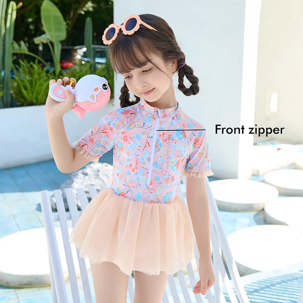 Little Surprise Box Blue Big Floral Tutu Style Swimwear for Toddlers & Kids