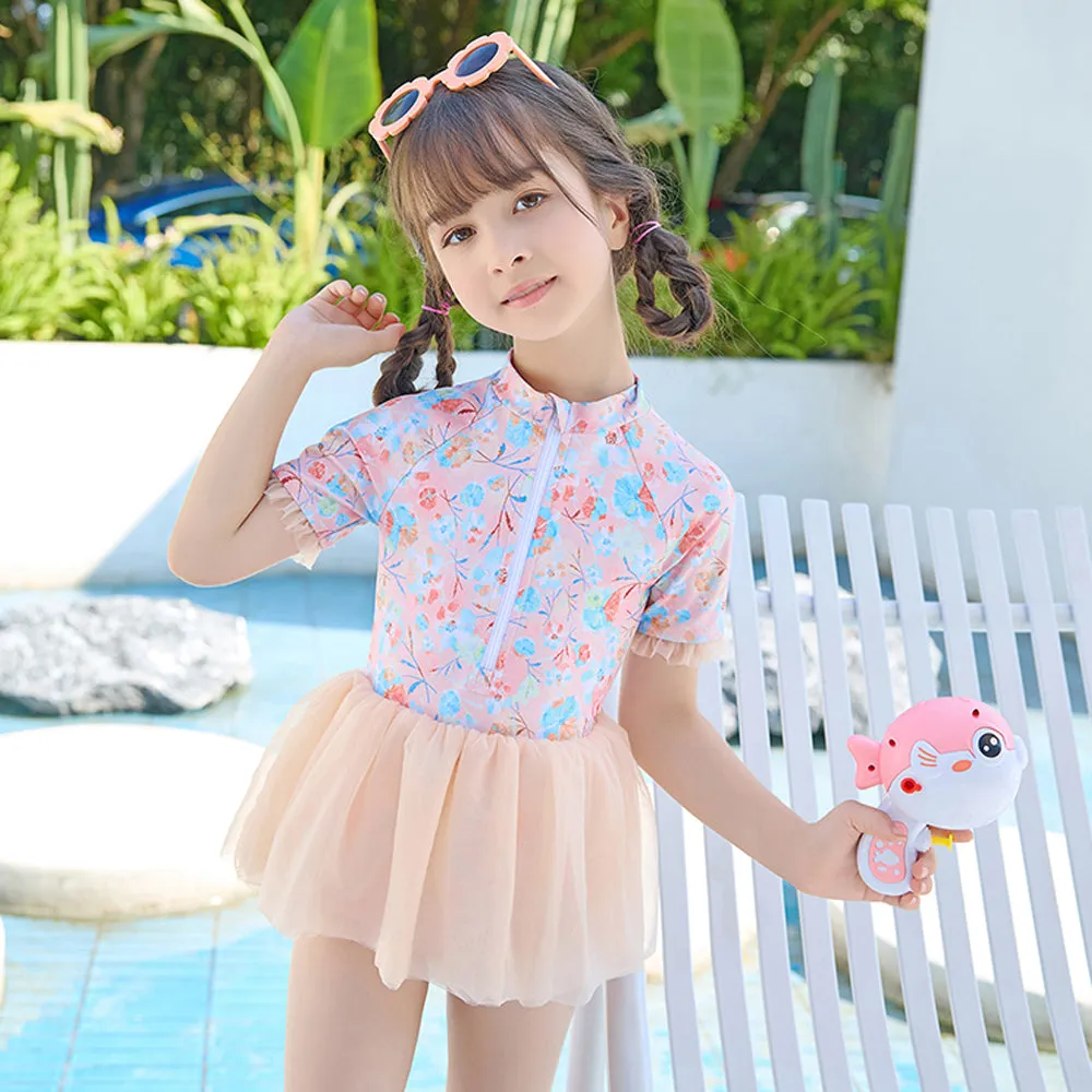 Little Surprise Box Blue Big Floral Tutu Style Swimwear for Toddlers & Kids