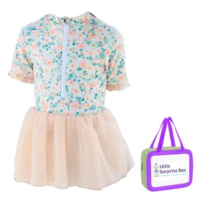 Little Surprise Box Peach & Green Small Floral Tutu Style Swimwear for Toddlers & Kids