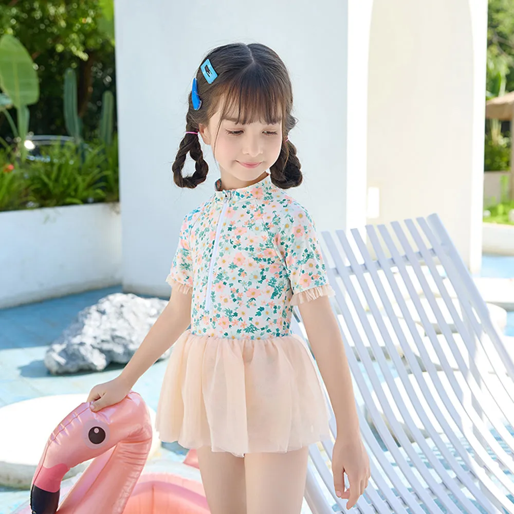 Little Surprise Box Peach & Green Small Floral Tutu Style Swimwear for Toddlers & Kids