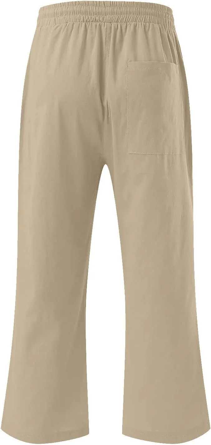 Lmdudan Linen Capri Pants for Women Summer Casual 2025 Womens Capris with Pockets High Waisted Drawstring Cropped Trousers