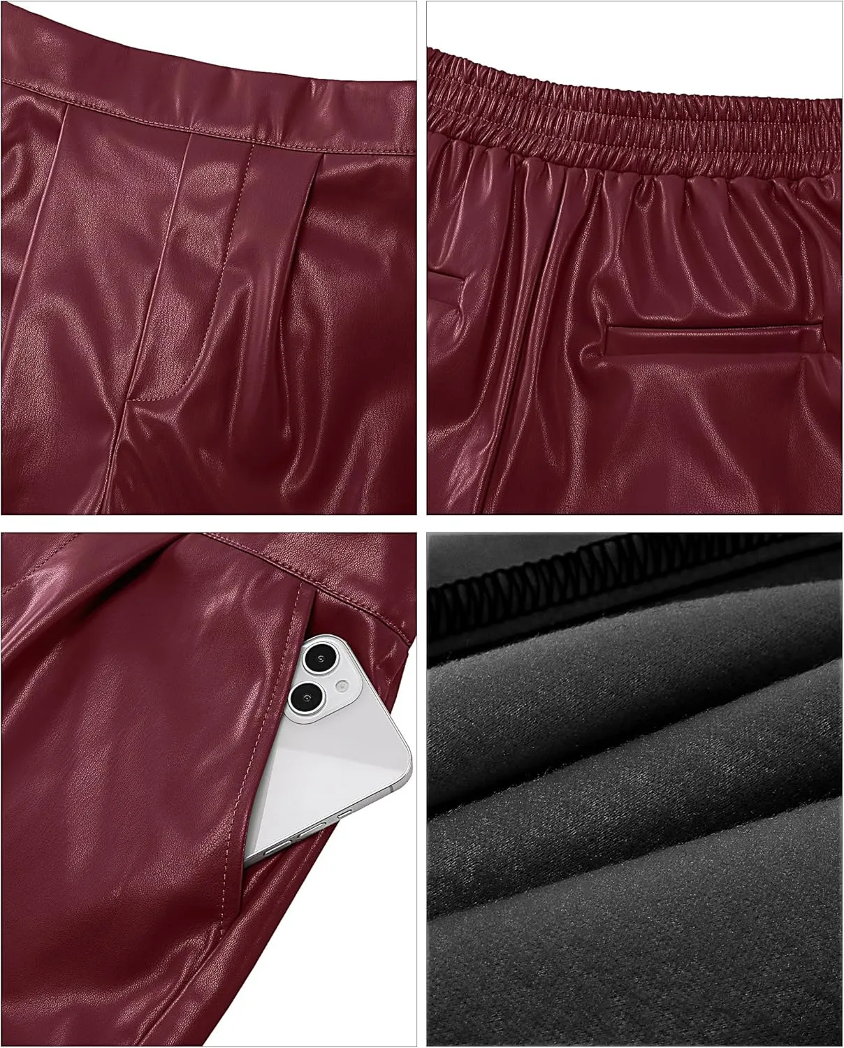 luvamia Faux Leather Shorts for Women High Wasited Pull On Pleated Side Slit Pleather Shorts with Elastic Waist Pockets