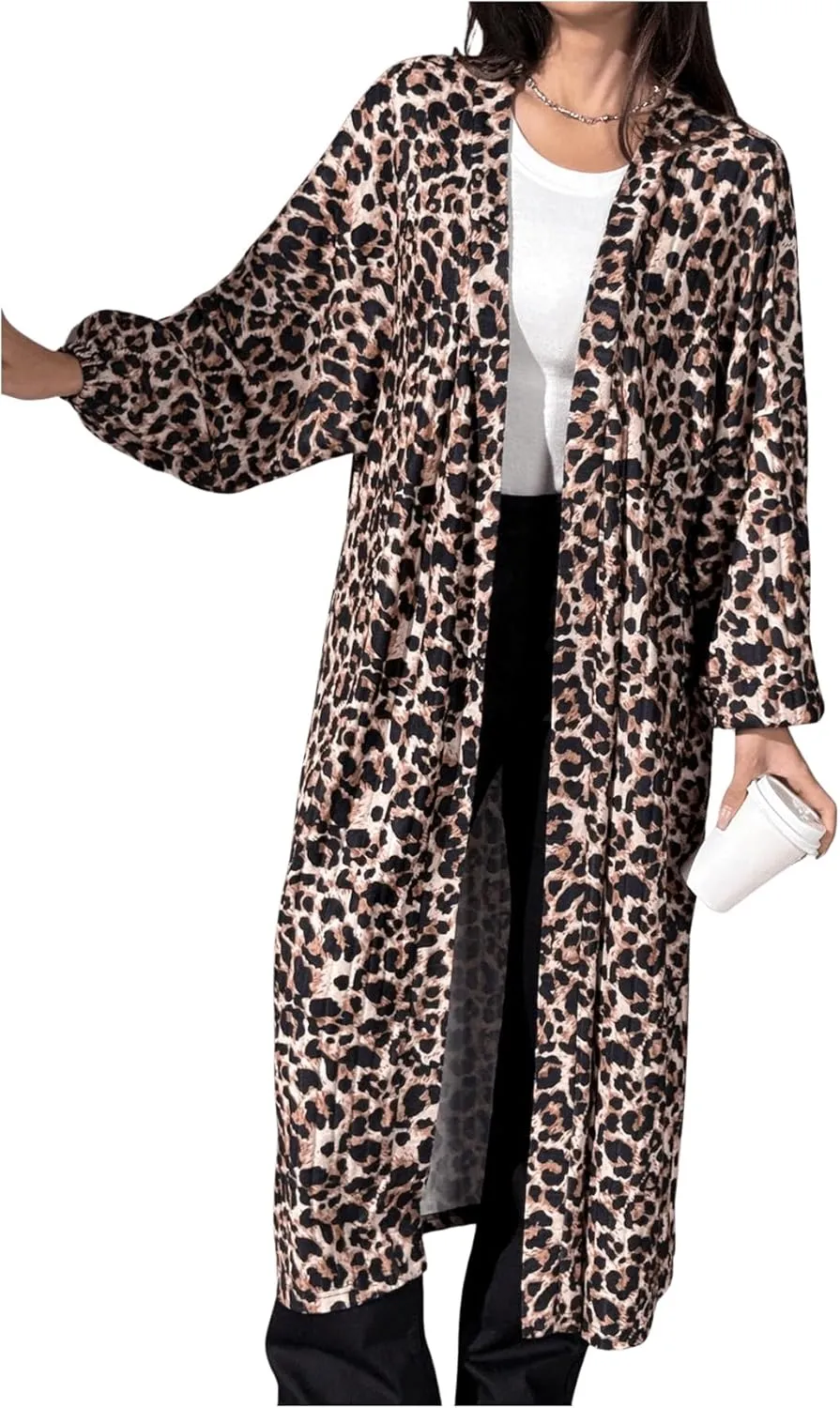 MakeMeChic Women's Casual Solid Long Sleeve Open Front Cardigans Rib Knitted Long Coat