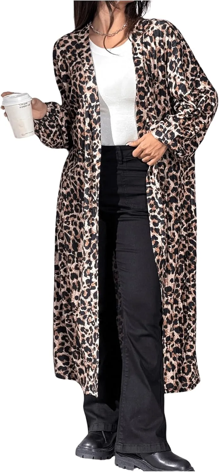 MakeMeChic Women's Casual Solid Long Sleeve Open Front Cardigans Rib Knitted Long Coat