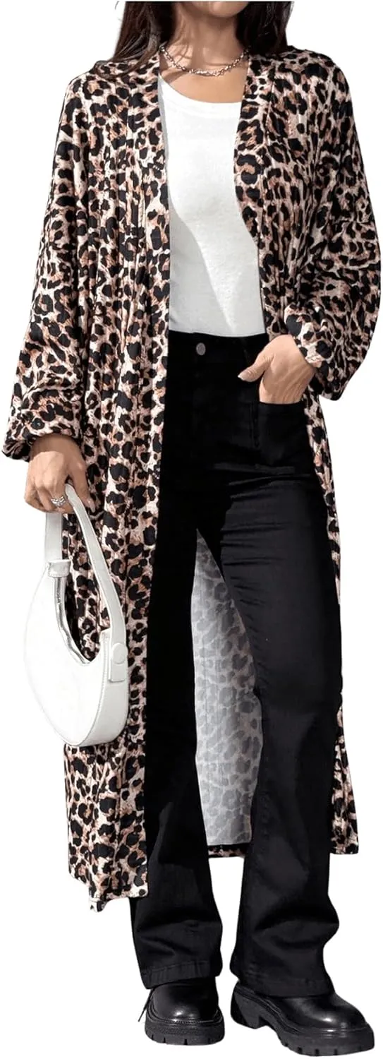 MakeMeChic Women's Casual Solid Long Sleeve Open Front Cardigans Rib Knitted Long Coat