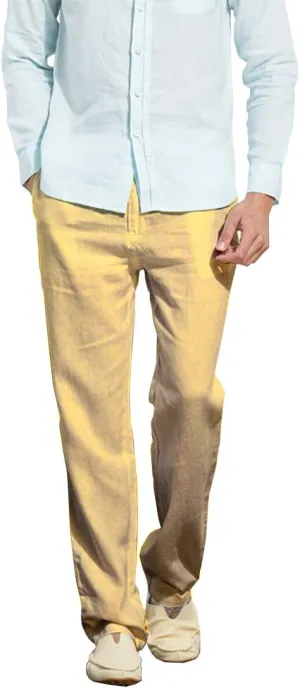 Manwan walk Mens Casual Beach Trousers Elastic Loose Fit Lightweight Linen Summer Pants K70