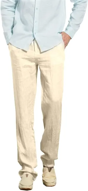 Manwan walk Mens Casual Beach Trousers Elastic Loose Fit Lightweight Linen Summer Pants K70