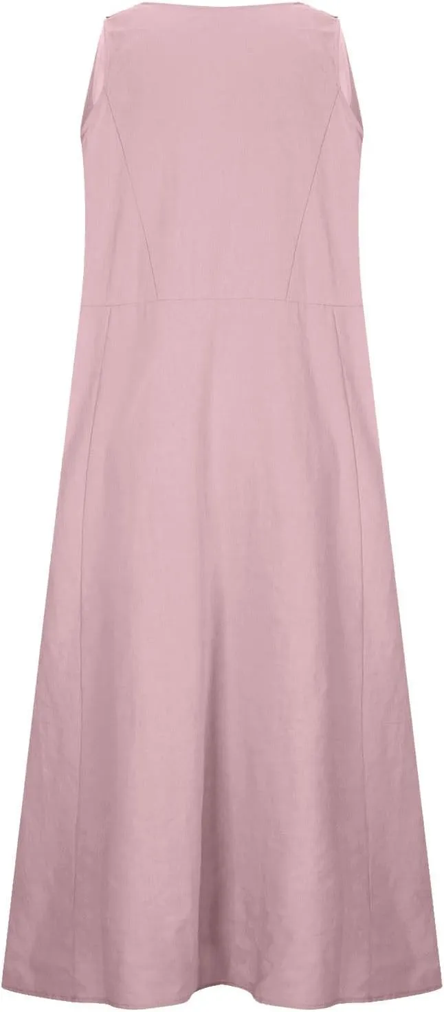 Maxi Dresses for Women 2025 Casual Loose Linen Dress Long Flowy V Neck Sleeveless Summer Dress Beach Sundresses