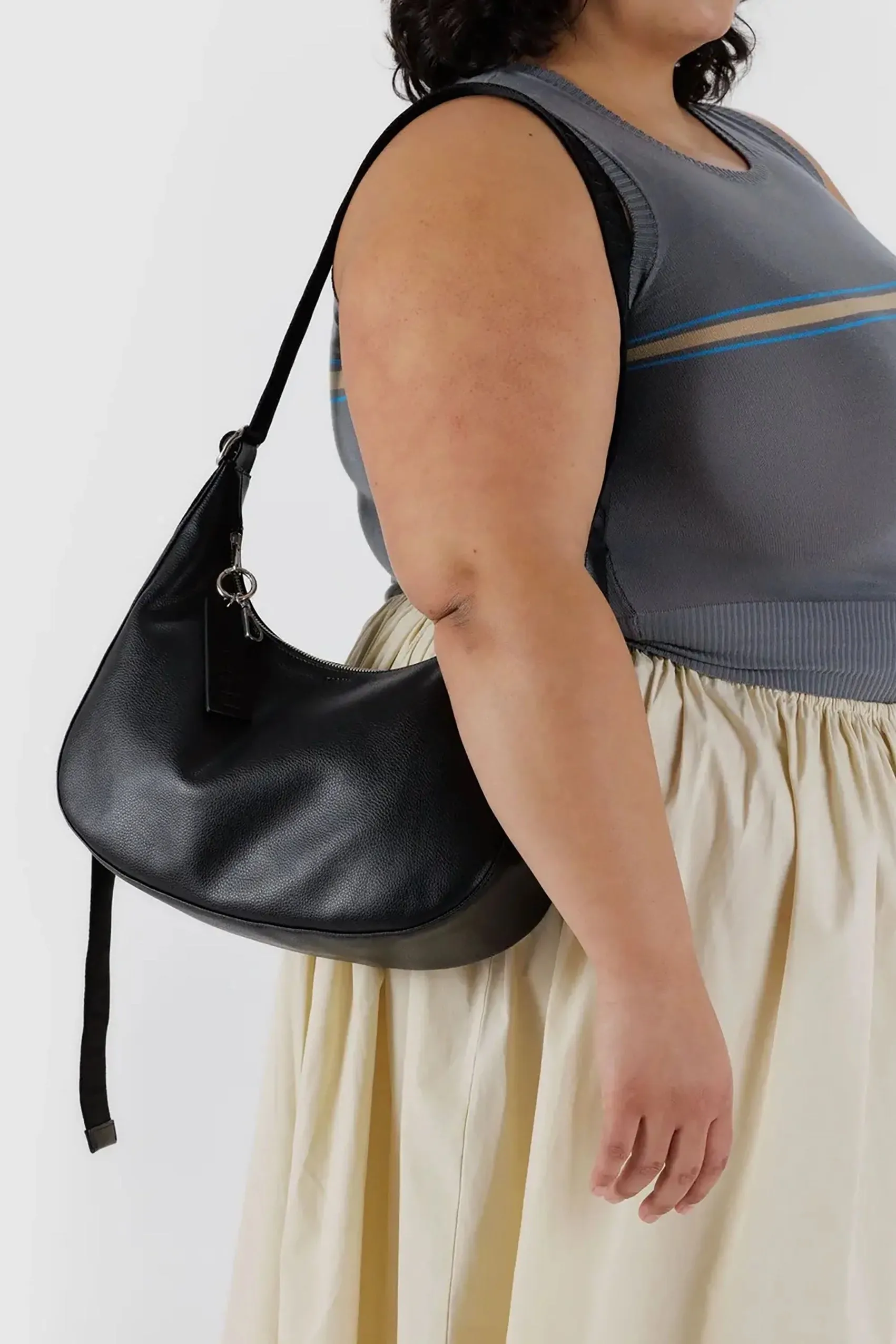 Medium Recycled Leather Crescent Bag Black