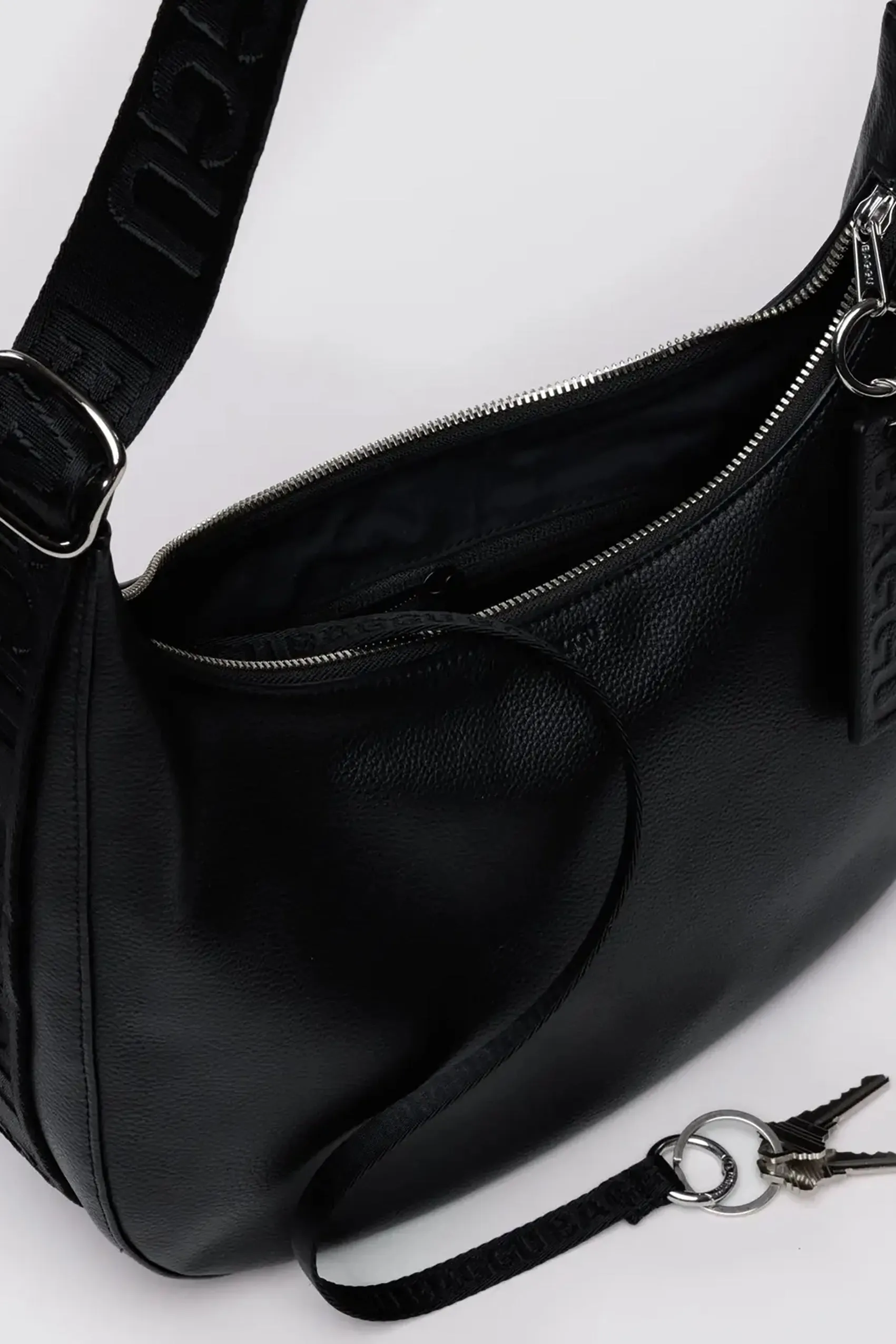 Medium Recycled Leather Crescent Bag Black