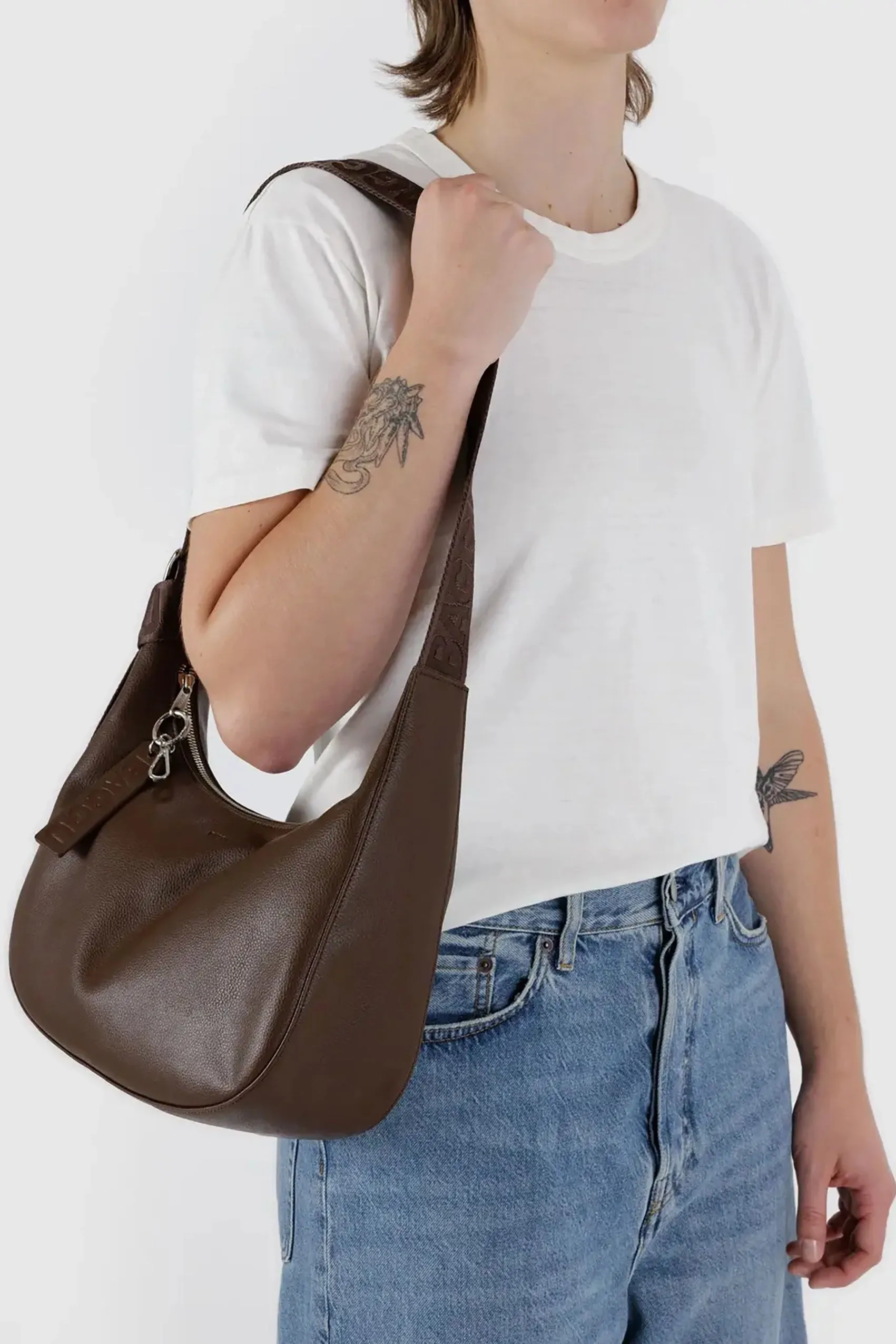 Medium Recycled Leather Crescent Bag Brown