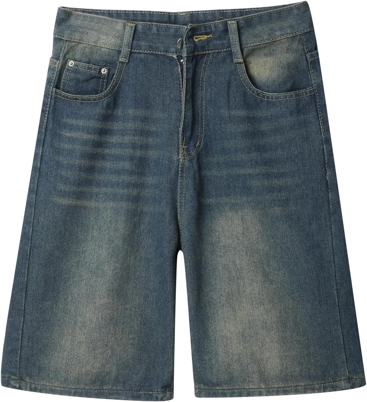 Men's Baggy Denim Jorts Y2K Grunge Loose Hip Hop Jean Shorts Summer Casual Mid Jeans Streetwear with Pockets
