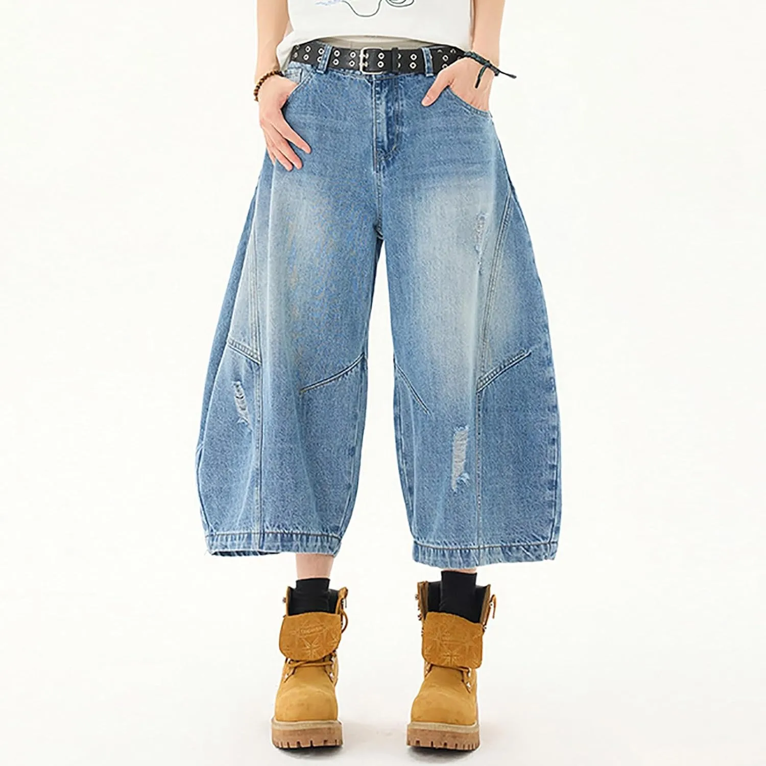 Men's Baggy Denim Jorts Y2K Grunge Loose Hip Hop Jean Shorts Summer Casual Mid Jeans Streetwear with Pockets